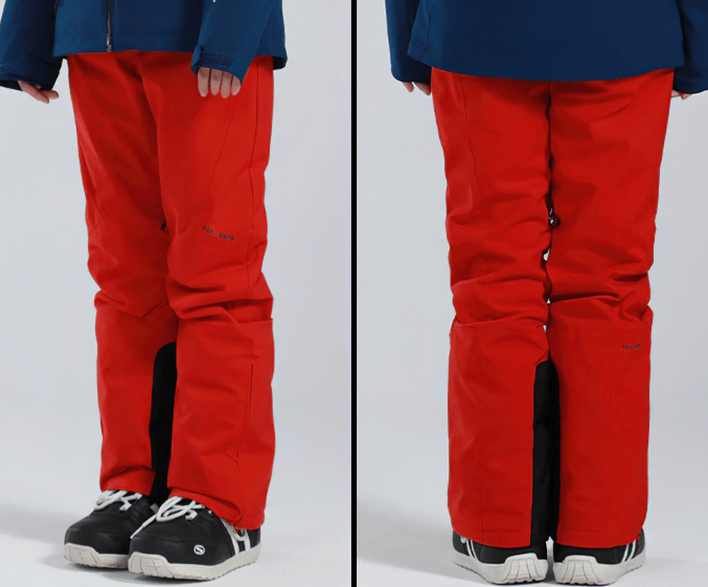 Women's High Waist Snow Pants with waterproof zipper pockets, shown in vibrant red, perfect for skiing and winter sports.
